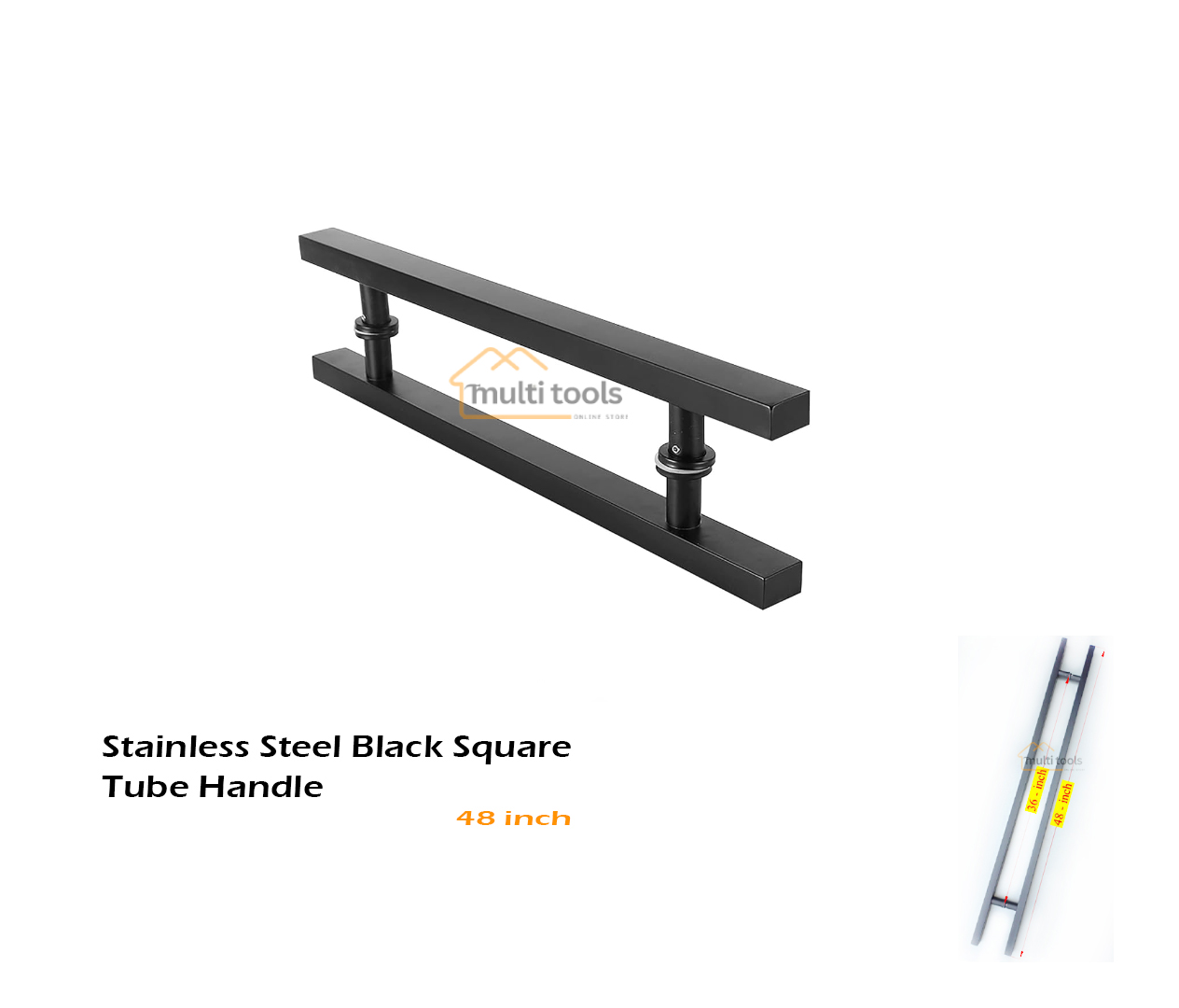 48 Inch Stainless Steel Black Square Tube Handle